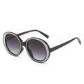 Lunettes de soleil rondes rétro noires avec cristaux étincelants et verres dégradés gris - Monture Noire Double Verre Gris