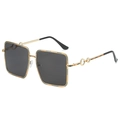 Oversized square sunglasses with gold metal frame and tortoiseshell patterned accents - Regular / Gold Frame Grey Lens