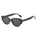 Women's cat eye sunglasses in glossy black frame with dark grey lenses and silver studs - Regular / Glossy Black Frame Grey Lens