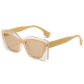 Occhiali da sole cat-eye con montatura spessa trasparente e giallo zenzero alla moda - Montatura Champagne Lenti Tè Chiaro