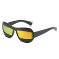Y2K style frog eye sunglasses with thick black frames and yellow mirror lenses - Black Frame Red Lens