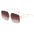 Square rimless sunglasses with gold metal frame and gradient brown lenses for women - Gold Frame Gradient Tea Lens