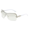 Y2K wraparound oversized rimless sunglasses with light grey lenses and white temples - Silver Frame Light Mercury