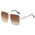 Oversized square sunglasses with gold metal frame, leopard enamel, and gradient brown lenses - Regular / Gold Frame Gradient Tea Lens