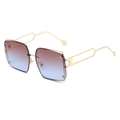 Square rimless sunglasses featuring gold metal hollow temples and brown-blue gradient lenses - Gold Frame Tea Blue Lens