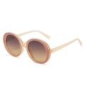 Oversized champagne round sunglasses with pink glitter frames and brown gradient lenses - Beige Frame Tea Gradient Lens