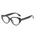 Classic bright black retro cat-eye sunglasses with decorative silver dot accents - Regular / Black Frame Clear Lenses