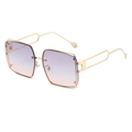 Square rimless sunglasses with gold metal frame and purple pink gradient lenses - Regular / Regular (Includes 13% VAT) Gold Frame with Grey Pink Lenses