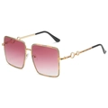 Oversized square sunglasses with gradient pink lenses and hollow gold metal temples - Regular / Gold Frame Gradient Purple Lens