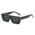 Retro square flat top sunglasses in black frame with double gold metal accents - Black Frame / Black Lens