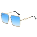 Oversized square sunglasses with blue gradient lenses and tortoiseshell hollow temples - Regular / Gold Frame Gradient Blue Lens