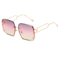 Square rimless sunglasses with pink gradient lenses and hollow gold metal frame - Regular / Regular (Incl. 13% VAT) Gold Frame Purple-Pink-Yellow
