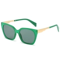 Square frame sunglasses with transparent green frames and golden metal temples - Green Frame / Green Lens