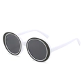 White oversized round sunglasses with black glitter trim and dark grey lenses - White Frame Gray Lens