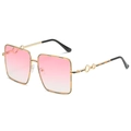 Oversized gold square sunglasses with pink gradient lenses and circular metal temple details - Regular / Gold Frame Gradient Pink Lens