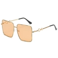 Oversized retro sunglasses with orange square lenses and gold metal frames with details - Regular / Gold Frame Champagne Lens