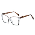 Cat eye blue light glasses with clear black frame and tortoiseshell patterned temples - White Leopard Top Black Bottom Leopard Legs