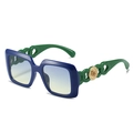 Chic oversized square sunglasses featuring green chain temples and blue gradient lenses - One Size / Blue Frame Blue Yellow Lens