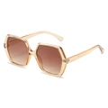 Women's hexagonal sunglasses with amber tortoiseshell frame and brown gradient lenses - Champagne Frame Double Tea Lens