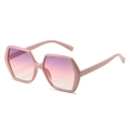 Chic hexagonal pink frame sunglasses with purple gradient lenses in 45-degree side view - Cream Pink Frame Purple Pink Lens
