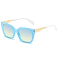 Square blue transparent cat-eye sunglasses with gold metal temples and gradient lenses - Regular / Standard (Incl. 13% Tax) Blue Frame and Green-Yellow Lenses