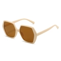 Chic hexagonal beige frame sunglasses with gradient brown lenses for stylish women - Cream Frame Tea Lens