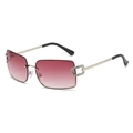 Frameless Y2K rectangular sunglasses featuring gradient pink lenses and rhinestone chain temples - Regular / Regular (incl. 13% VAT) Silver Frame Red Lenses