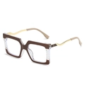 Retro oversized square eyeglasses with brown tortoiseshell frames and gold wavy temples - Brown Frame