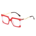 Square oversized red and transparent frames with elegant gold metal temples and accents - Red Frame