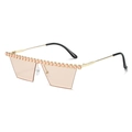 Fashionable square vintage sunglasses with pink rhinestones and gold metal arms - Regular / Gold Frame Champagne Lens