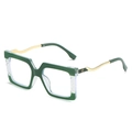 Square green frame glasses with golden wavy metal temples and transparent texture details - Green Frame
