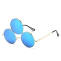 Lustige Drei-Gläser-Sonnenbrille mit blauen Spiegelgläsern und Goldmetallrahmen - Goldrahmen Blauer Spiegel