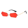 Frameless geometric sunglasses with red hexagonal lenses and slim gold metal frame - Gold Frame Red Lens