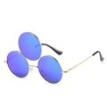 Lustige Dreiaugen-Sonnenbrille mit Goldmetallrahmen und blau-violettem Farbverlauf - Goldrahmen Grüner Spiegel