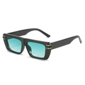 Square flat top sunglasses with black frame and blue-green gradient lenses for women - Black Frame Green Lens