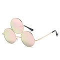 Three-lens steampunk sunglasses with gold metal frame and pink gradient mirror lenses - Regular / Standard Gold Frame with Pink Lens