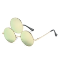 Funny three-lens sunglasses with gold metal frame and yellow-green mirror lenses - Regular / Standard Gold Frame with Gold Lens
