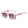 Flat top square sunglasses with pink marbled frame and purple gradient lenses - Marbled Yellow Frame Grey Lens