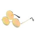 Funny Chinese style three-lens sunglasses with gold metal frame and orange mirrored lenses - Regular / Standard Gold Frame with Red Lens