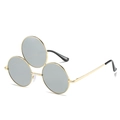 Funny three-lens sunglasses with gold metal frame and dark grey round lenses - Regular / Standard (Incl. 13% VAT) Gold Frame with Silver Mirror Lenses