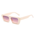 Retro square flat top sunglasses in cream beige frame with purple-orange gradient lenses - Pink Frame Purple Pink Lens