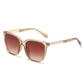 Women's cat eye sunglasses in translucent tea frame with side pearl embellishments - Regular / Standard Champagne Frame with Gradient Tea Lenses