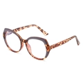 Montatura per occhiali cat-eye TR90 con motivo viola e tartarugato su sfondo bianco - Montatura Leopardata