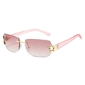 Randlose Y2K-Sonnenbrille mit rosa Verlaufsgläsern und goldenen Stern-Details - Goldener Rahmen / Doppelte rosa Gläser