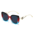 Retro cat-eye sunglasses with tri-color gradient frames and golden geometric temples - Gradient Black Red Blue Frame Grey Lens