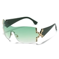 Lunettes de soleil bouclier Y2K avec verres dégradés verts et détails dorés - Branche Verte Verres Verts Dégradés