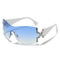 Lunettes de soleil Y2K avec verres dégradés bleus, monture blanche et strass argentés - Branche Blanche Verres Bleus Dégradés