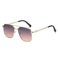 Retro square aviator sunglasses with gold frame and purple-pink gradient lenses - Gold Frame Gray Pink Lens