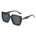 Oversized black square sunglasses with gold metal accents and UV400 protection lenses - Black Frame Grey Lens