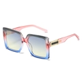 Square oversized sunglasses with black, pink, and royal blue gradient frames and gold accents - Regular / Standard - Pink and Blue Frame with Grey and Yellow Lenses (Incl. 13% VAT)